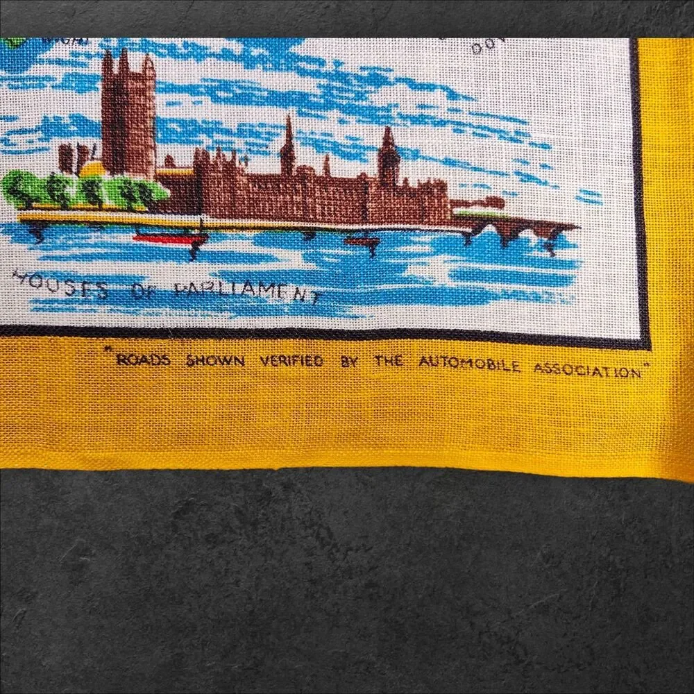 Vintage AA Automobile Association Great Britain Map Linen Wall Hanging Yellow